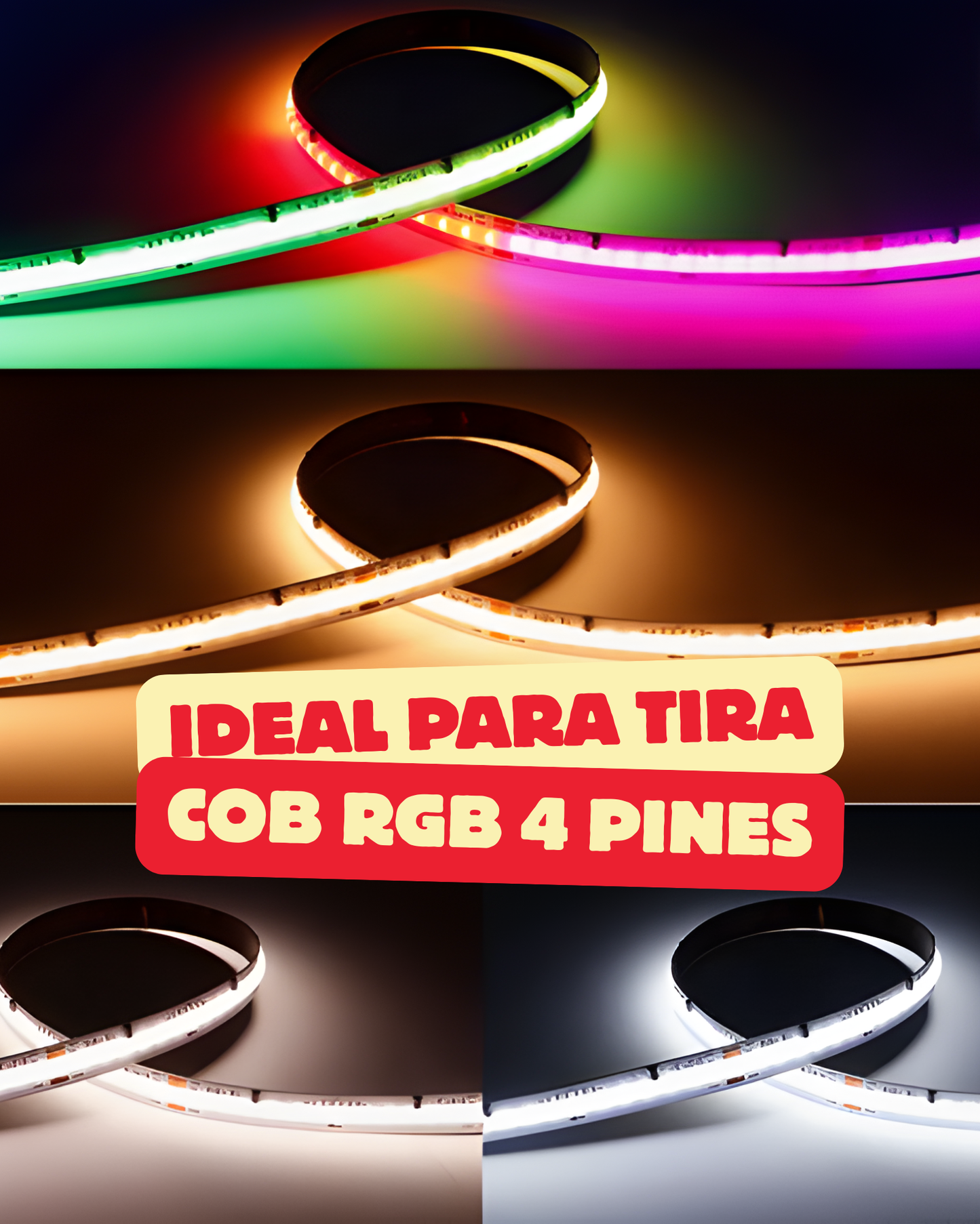 Conector transparente para Tira LED RGB COB 10mm | Cople empalme sin soldar para Tira de LED RGB COB