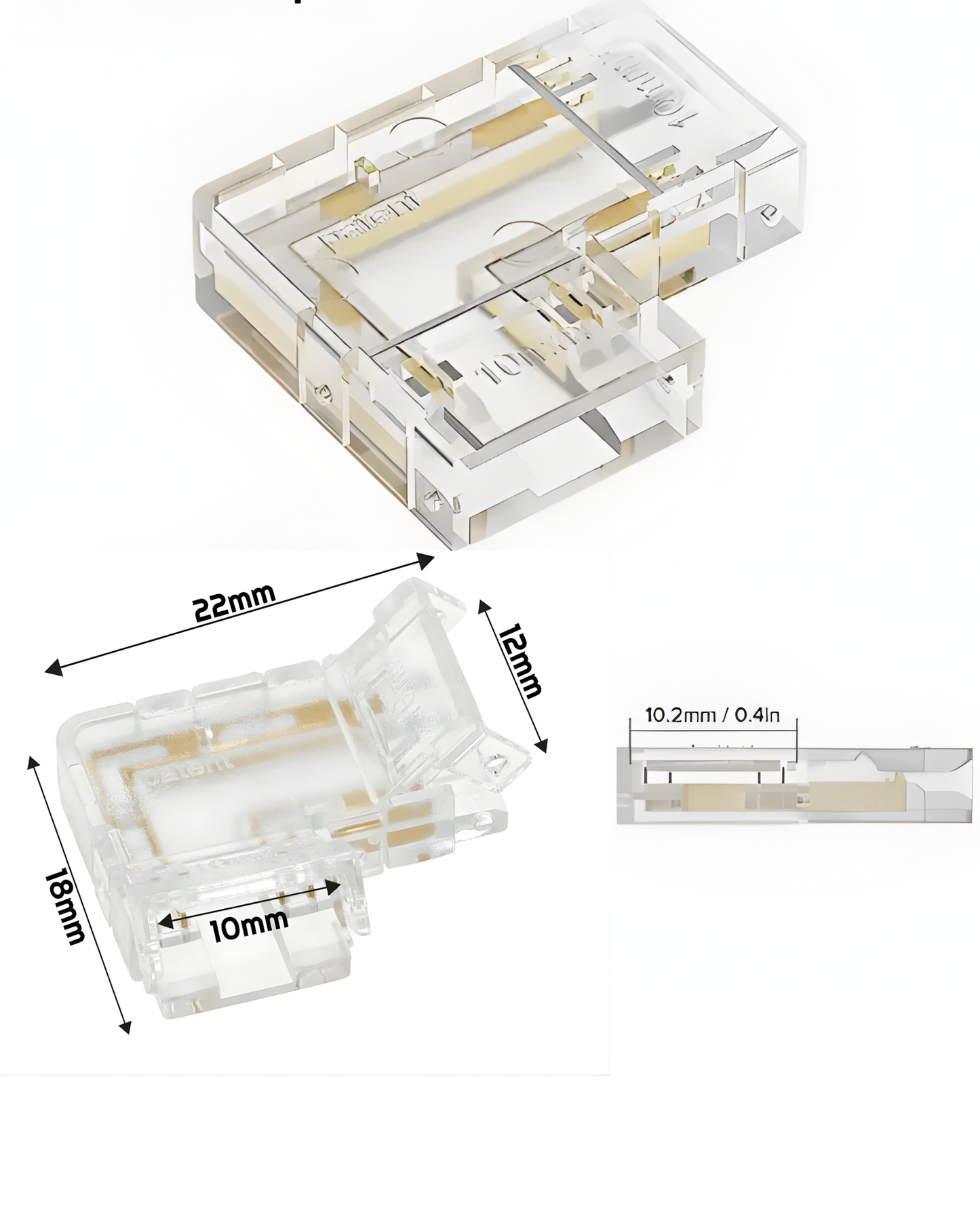 Conector transparente para Tira LED RGB COB 10mm | Cople empalme sin soldar para Tira de LED RGB COB