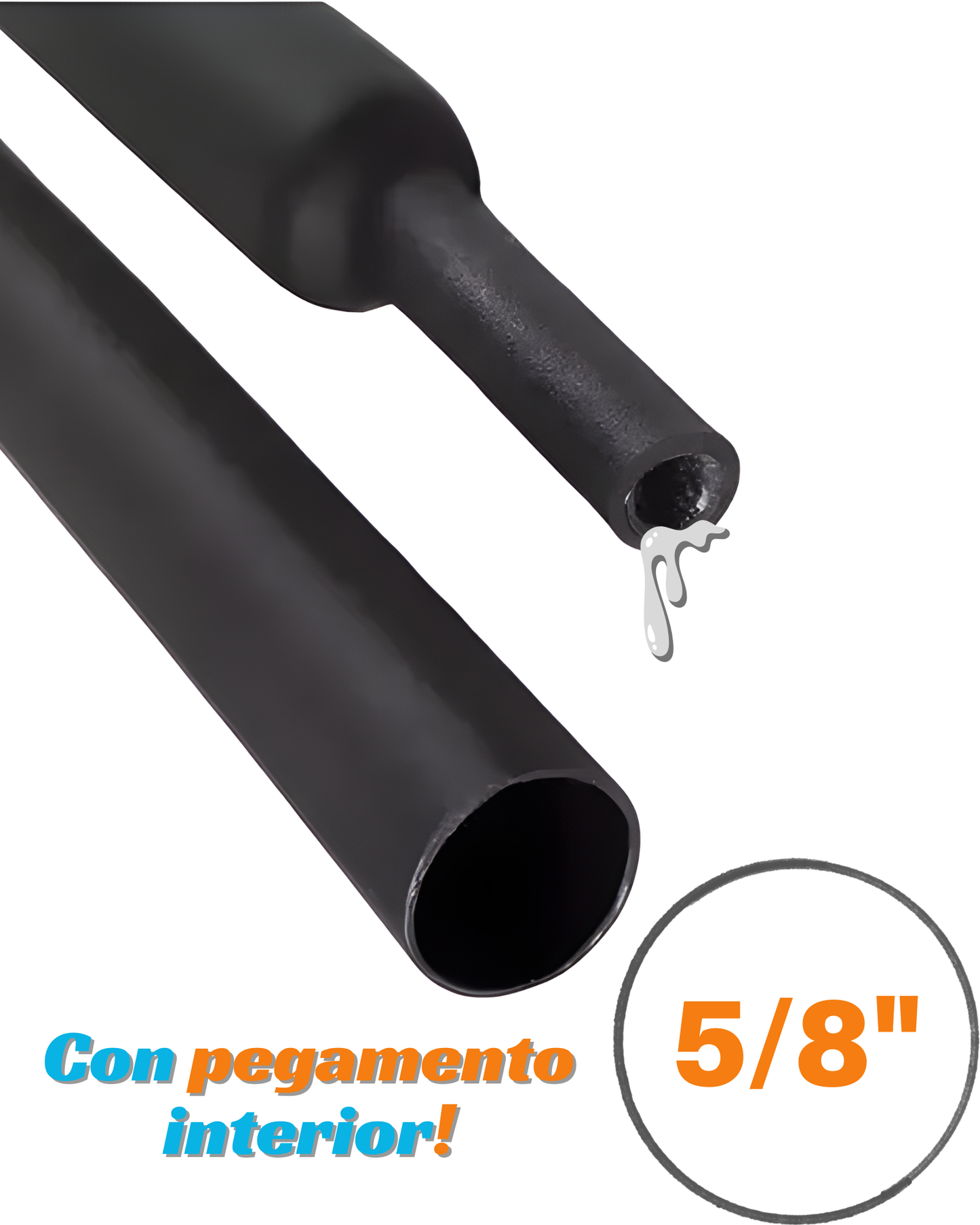Tubo aislante eléctrico termocontractil 5/8" con pegamento | Manguera termocontraible con adhesivo | Aislante eléctrico encogible al calor con capa de adhesivo dielectrico