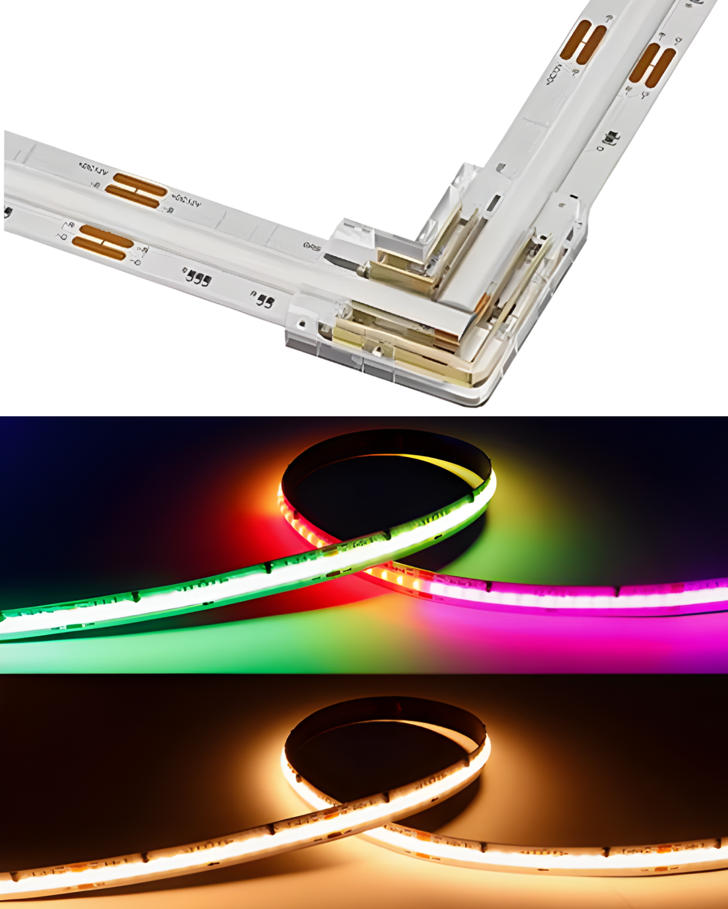 Conector transparente para Tira LED RGB COB 10mm | Cople empalme sin soldar para Tira de LED RGB COB
