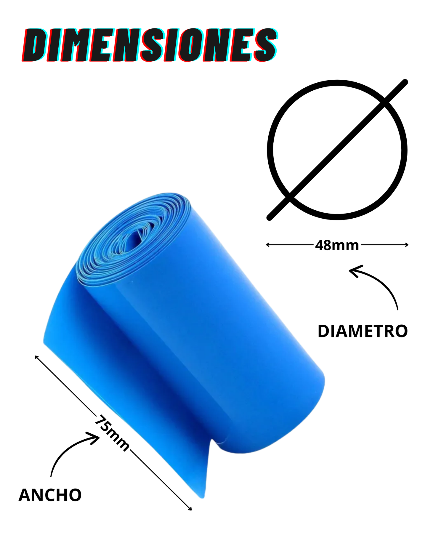 Tubo aislante eléctrico termocontractil 75mm PVC Azul | Aislante eléctrico para baterías de litio | Aislante encogible al calor