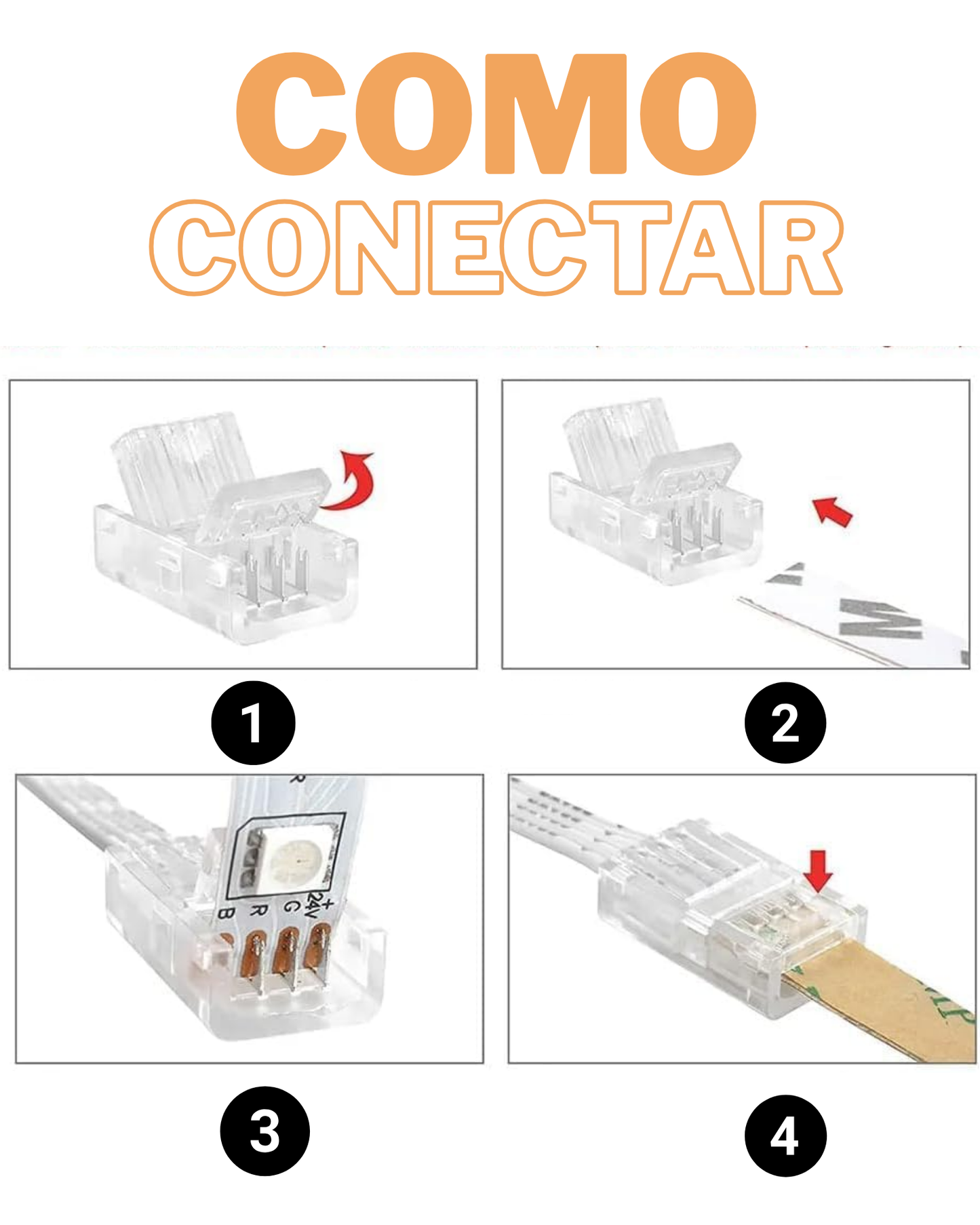 Conector transparente para Tira LED RGB 8mm | Cople empalme sin soldar para Tira de LED RGB 5050