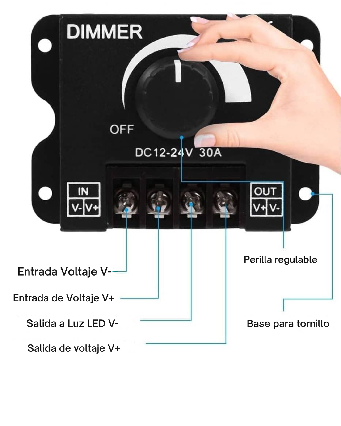 Regulador de luz LED 12V - 24V DC brillo ajustable | Dimmer para tira LED con interruptor de encendido