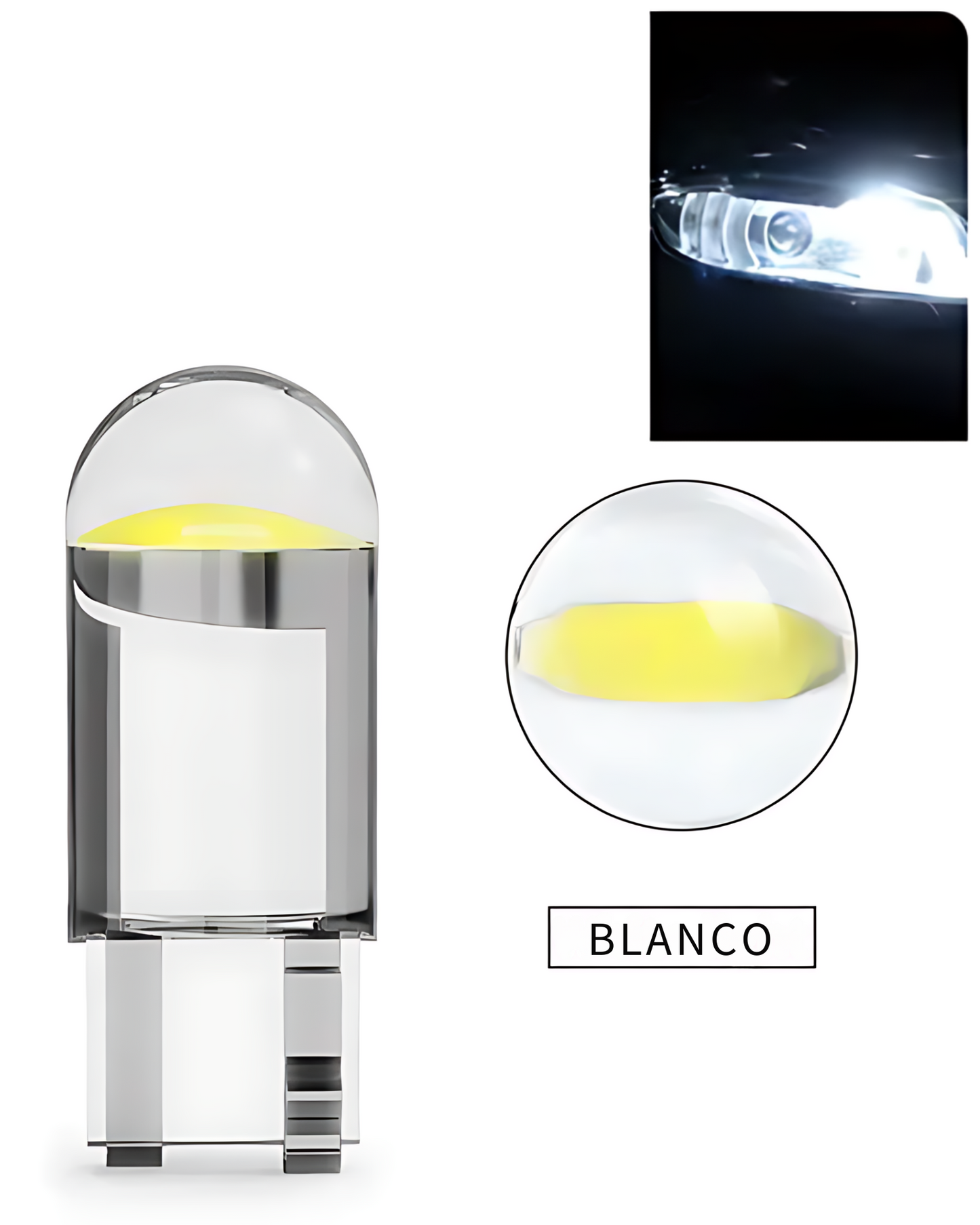 Foco LED pellizco automotriz tipo COB T10 | Foco para coche diferentes colores