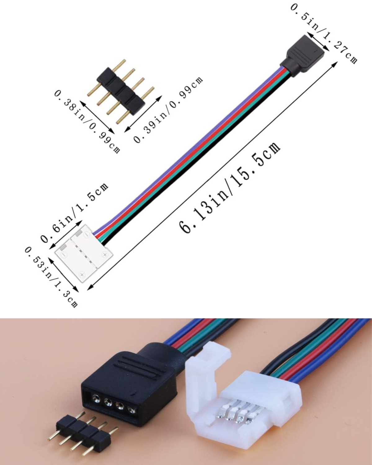 Cople tira LED RGB | Conector RGB 4 pines a grapa