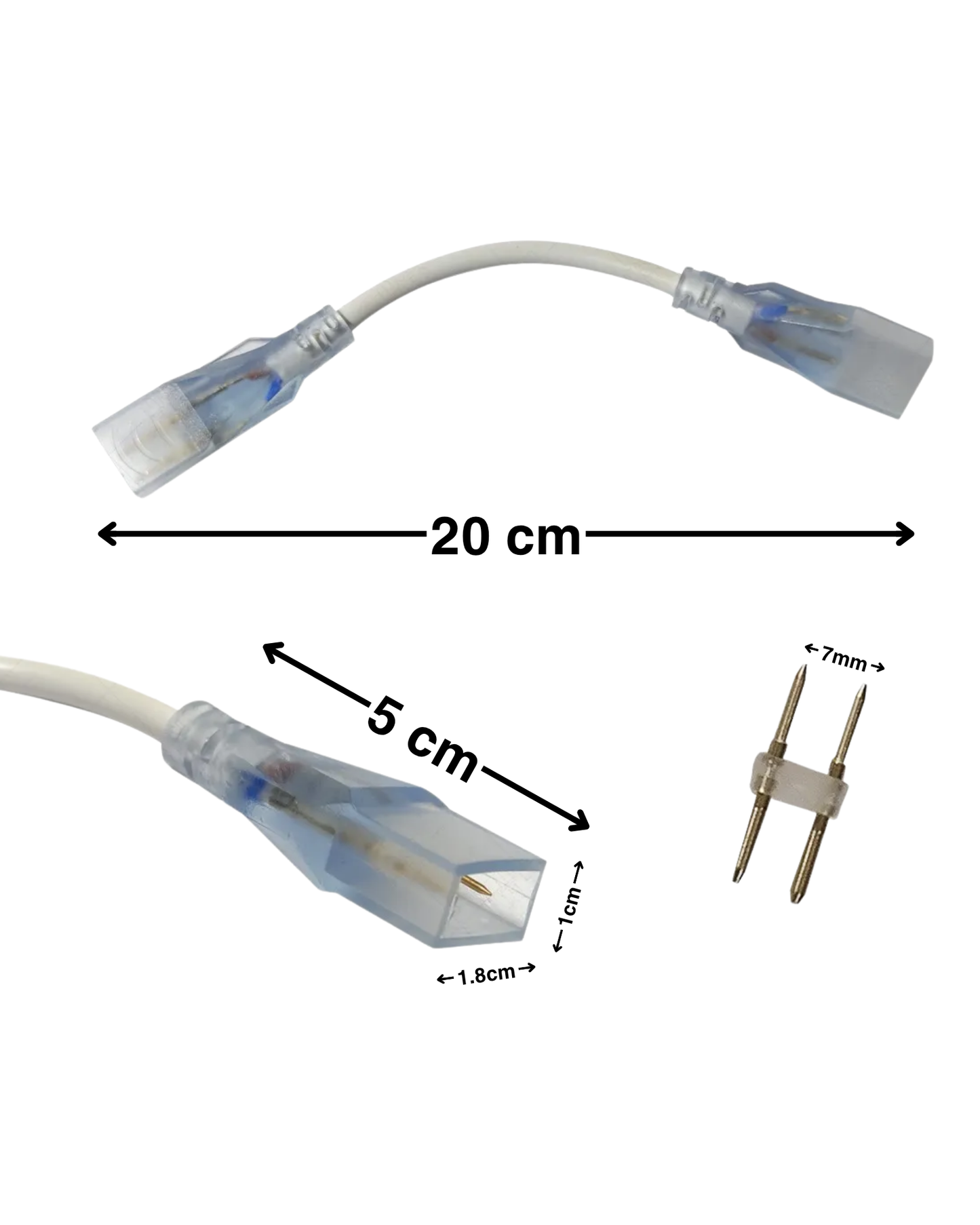 Conector con cable para Manguera LED 7mm | Cople empalme con cable para Manguera LED Neonflex