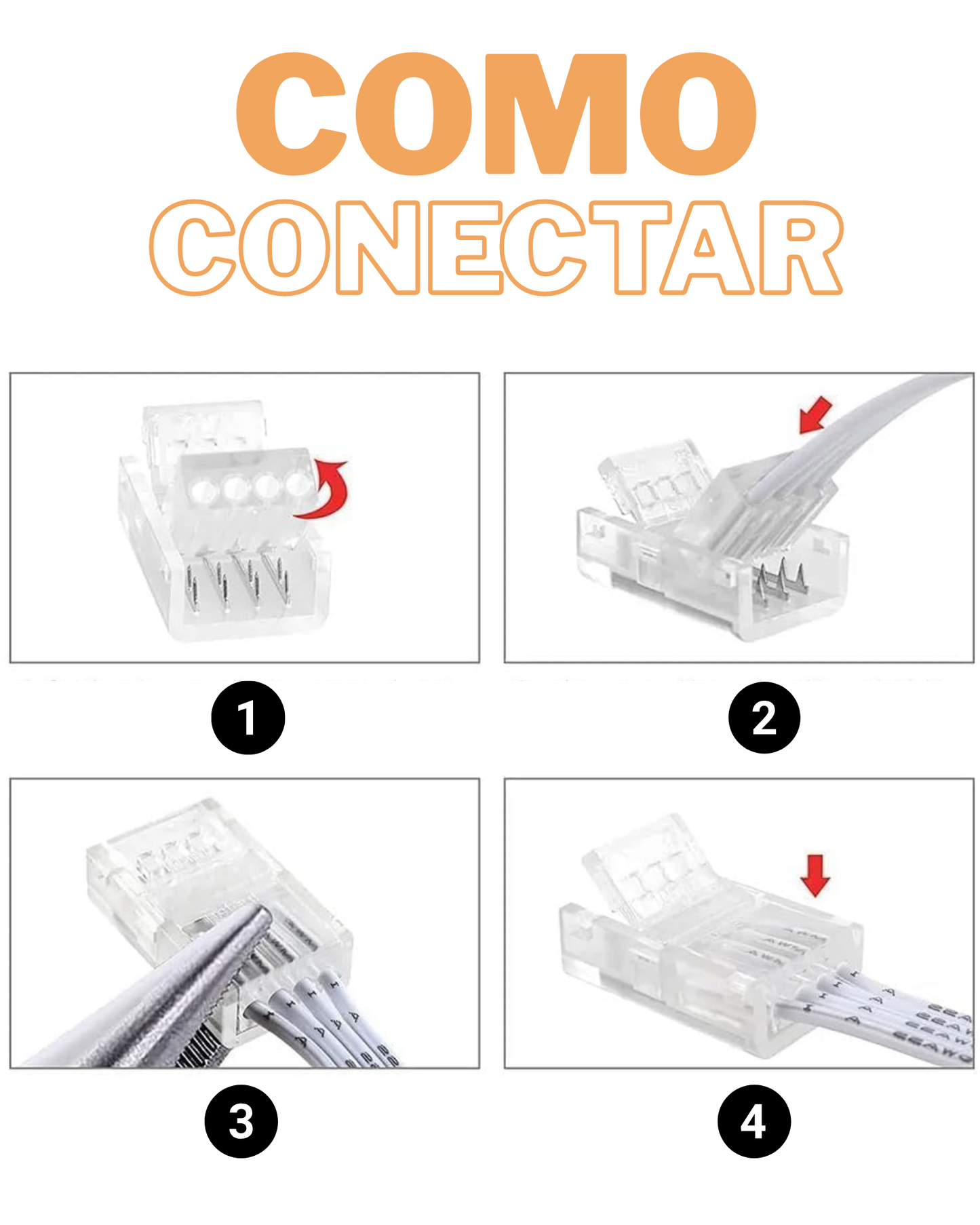 Conector transparente para Tira LED RGB 8mm | Cople empalme sin soldar para Tira de LED RGB 5050