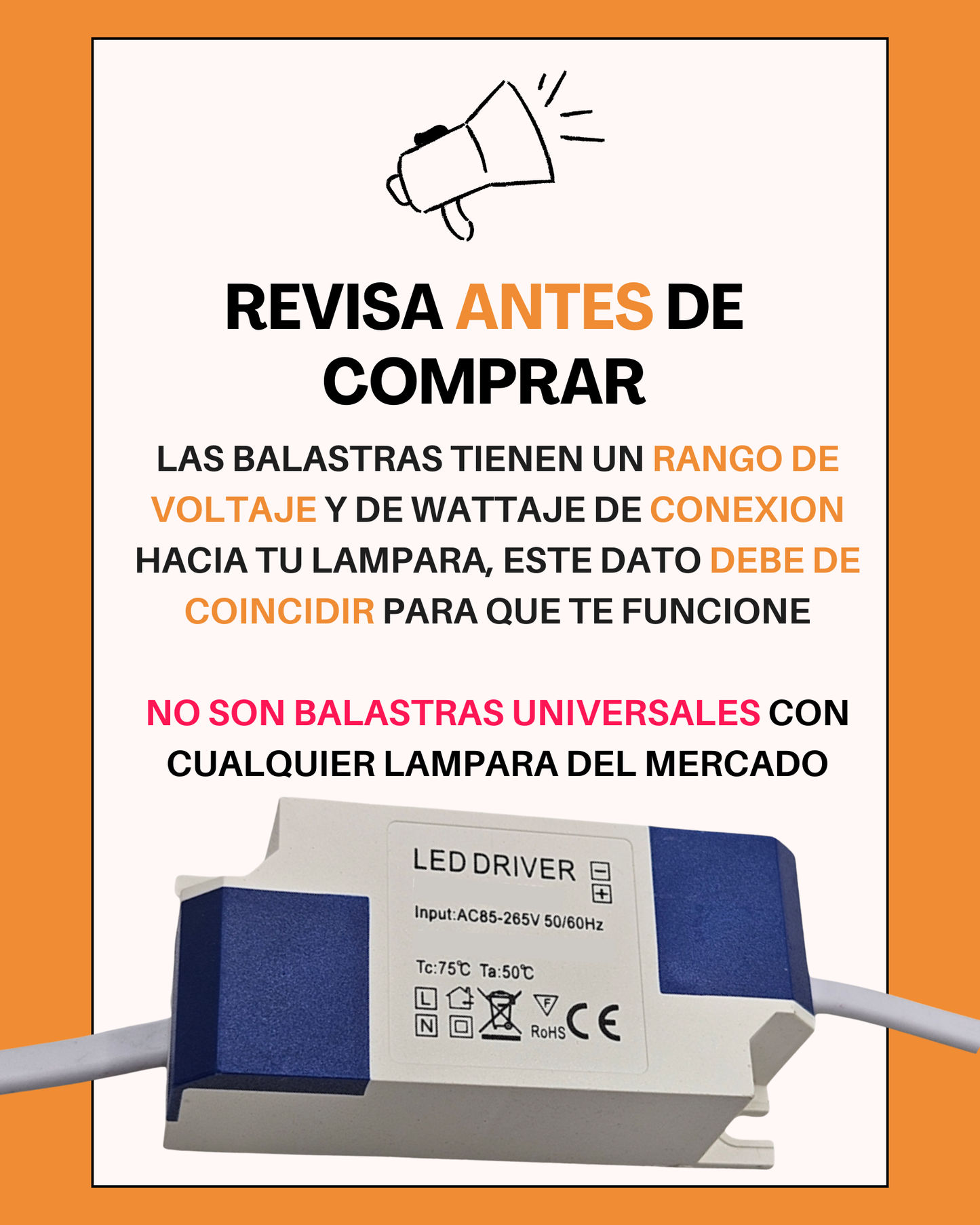 Balastra driver para lampara LED | Transformador para luminaria LED de techo