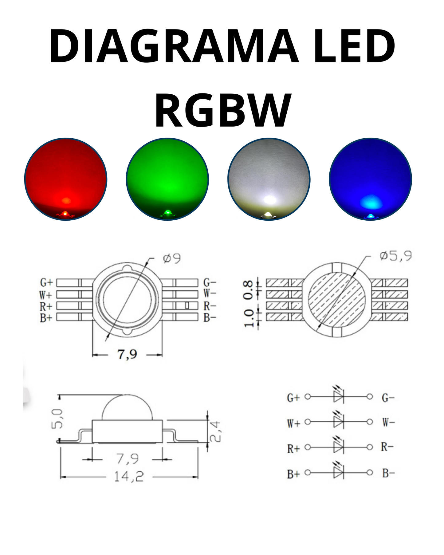 Chip LED de potencia 12W RGBW 8 pines | Pastilla LED RGB+Blanco