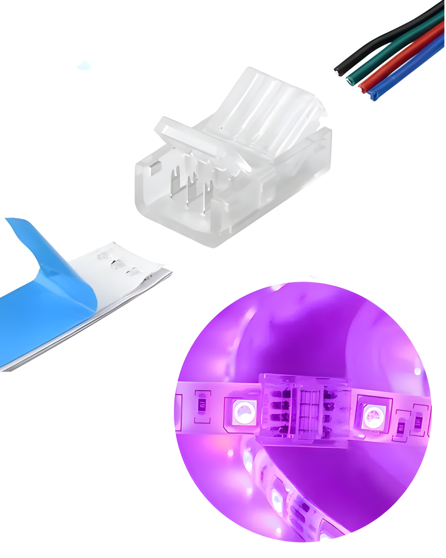 Conector transparente para Tira LED RGB 8mm | Cople empalme sin soldar para Tira de LED RGB 5050
