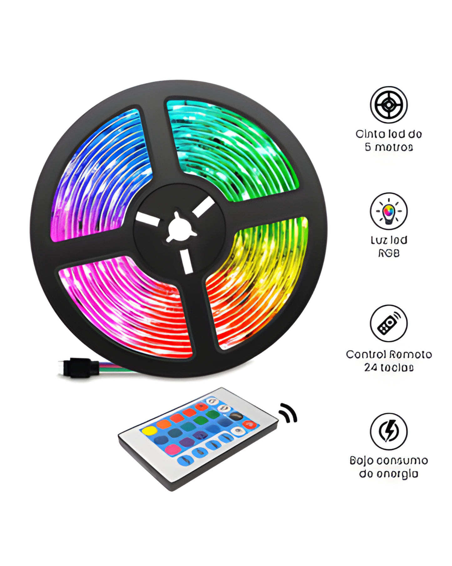 Tira LED RGB Multicolor 5050 | Cambio de colores | Rollo 5 metros | Incluye fuente y controlador