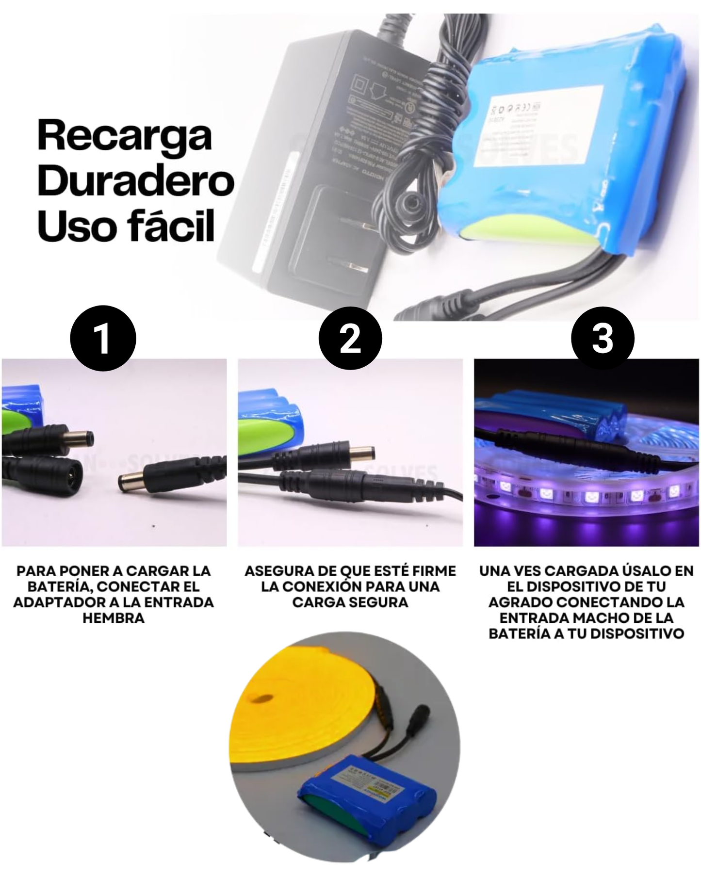 Batería recargable 12V 2A | Paquete de baterías 18650 recargable portátil