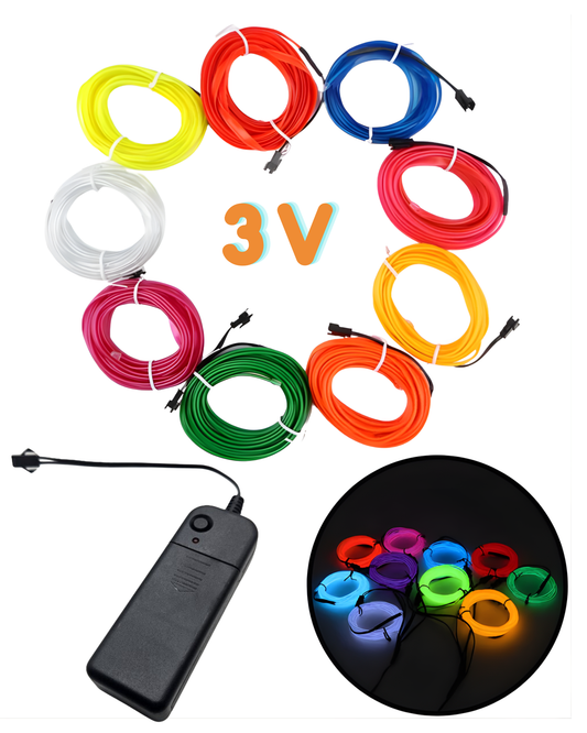 Hilo neón 3 metros | Hilo luminoso tipo neón decorativo 3V | Próximamente descontinuado