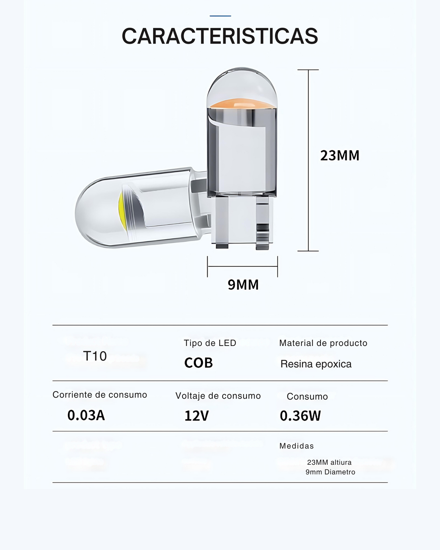 Foco LED pellizco automotriz tipo COB T10 | Foco para coche diferentes colores